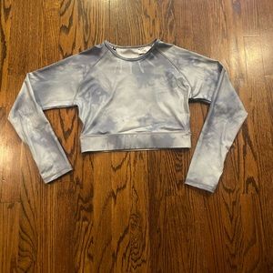 NWT AYBL Womens Blue tie dye Long Sleeve Crop Top Thumb Holes Size Large‎